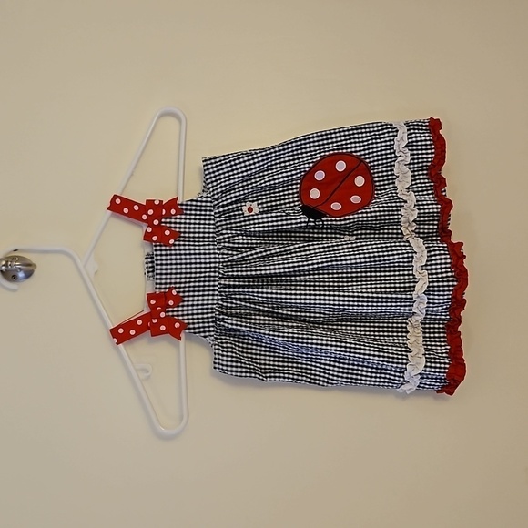 3/$30 EMILY ROSE Check Ladybug Ruffle Bow Summer Dress 18 Months - Picture 5 of 10